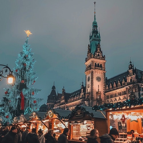 City hall with Christmas market