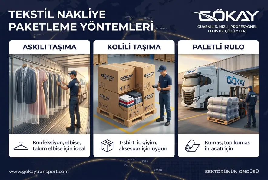 Tekstil nakliye paketleme yöntemleri — askılı, kolili ve paletli taşıma karşılaştırması