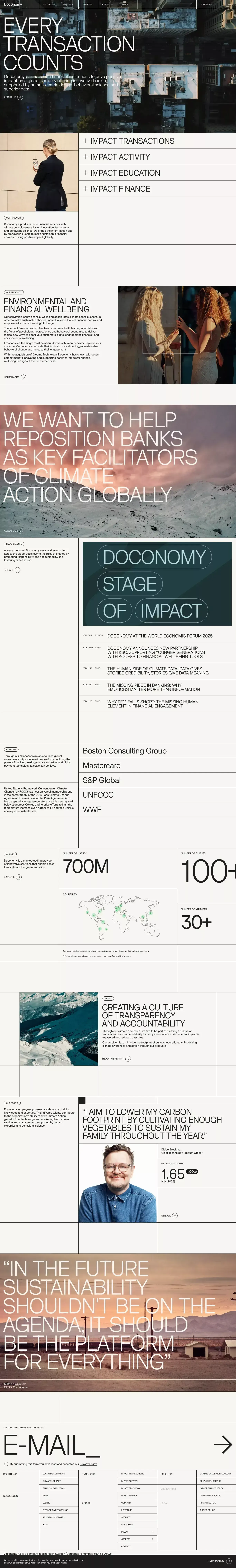 Doconomy landing page screenshot showcasing Finance and Nature design