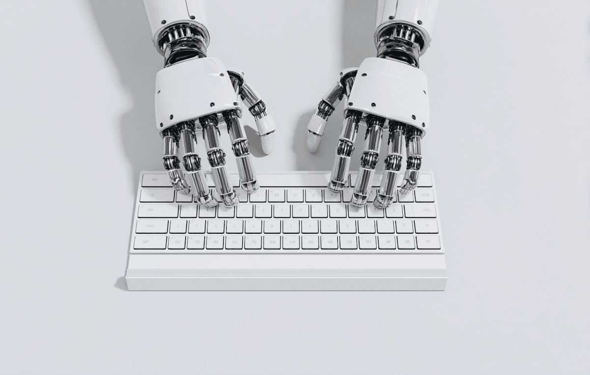 Robotic hands on keyboard