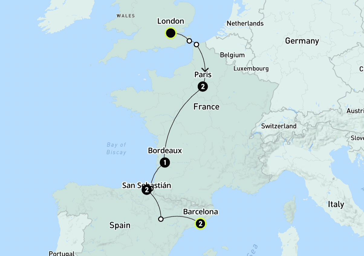 London to Barcelona Map