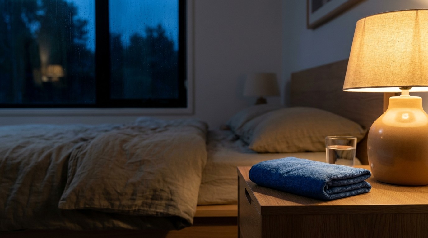 A cold compress and glass of water prepared at home while waiting for an appointment