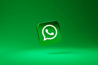 شعار WhatsApp ثلاثي الأبعاد على خلفية خضراء