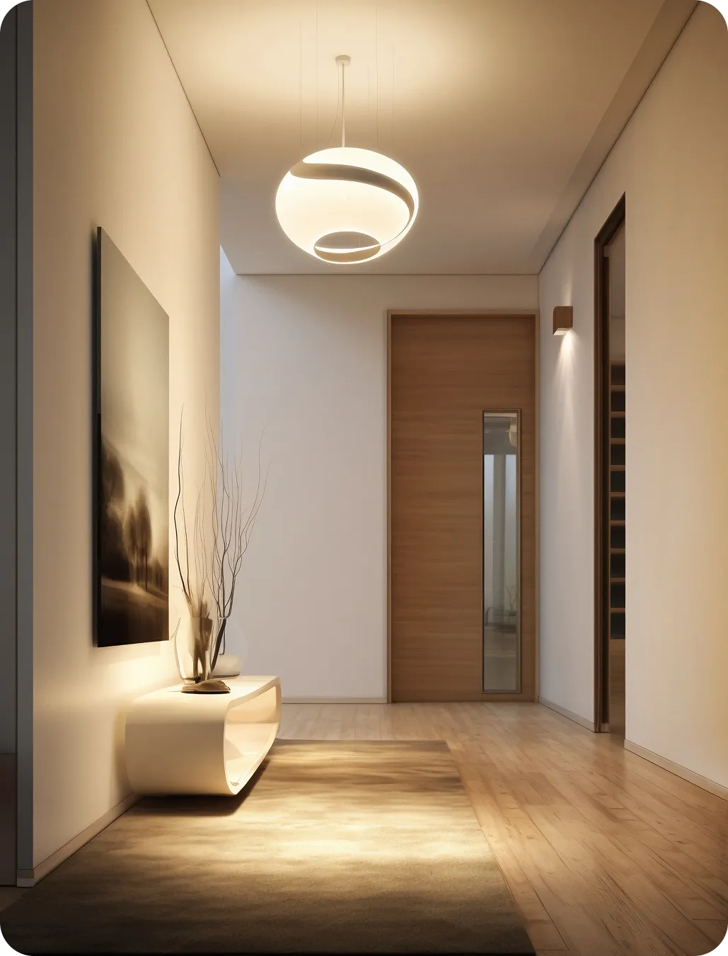 Bright modern room corner featuring light wood wall paneling and neutral interior decor.