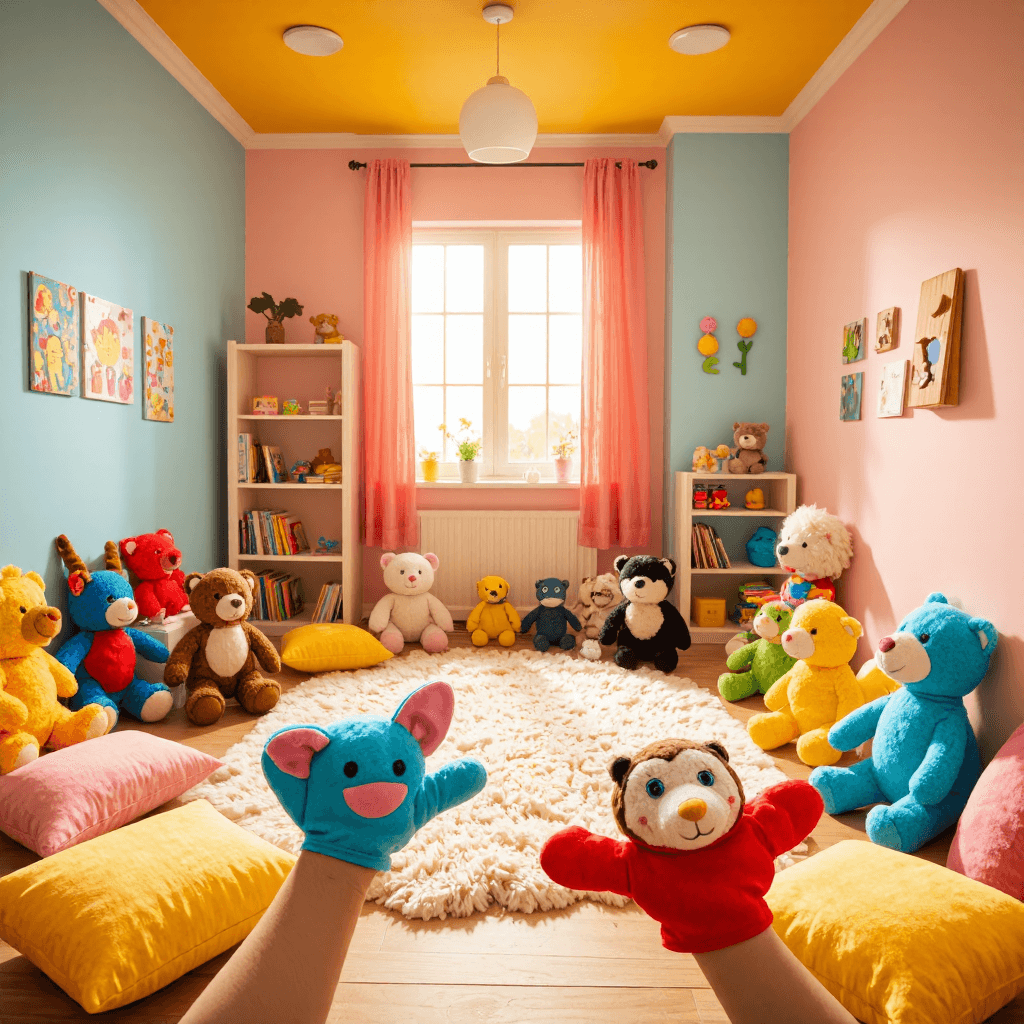 product photography of animal hand puppets