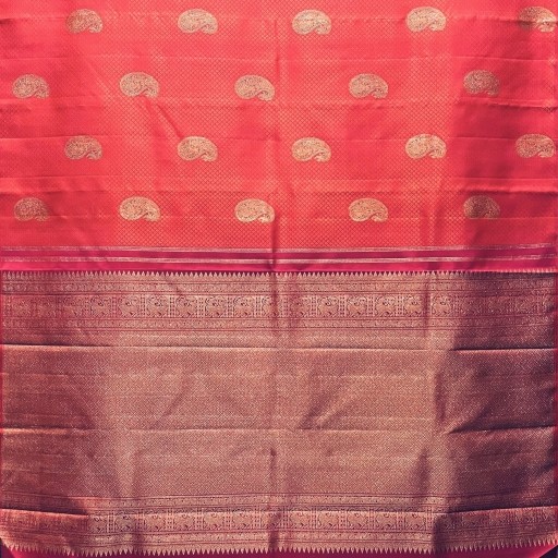 Hot Coral Pink Kanchivaram Silk Saree