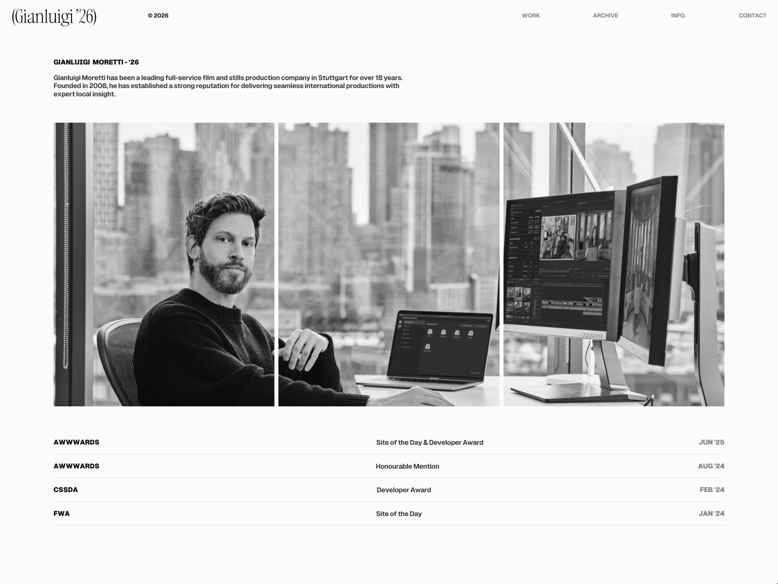 Gianluigi — 黑白极简网格布局作品集网站设计灵感
