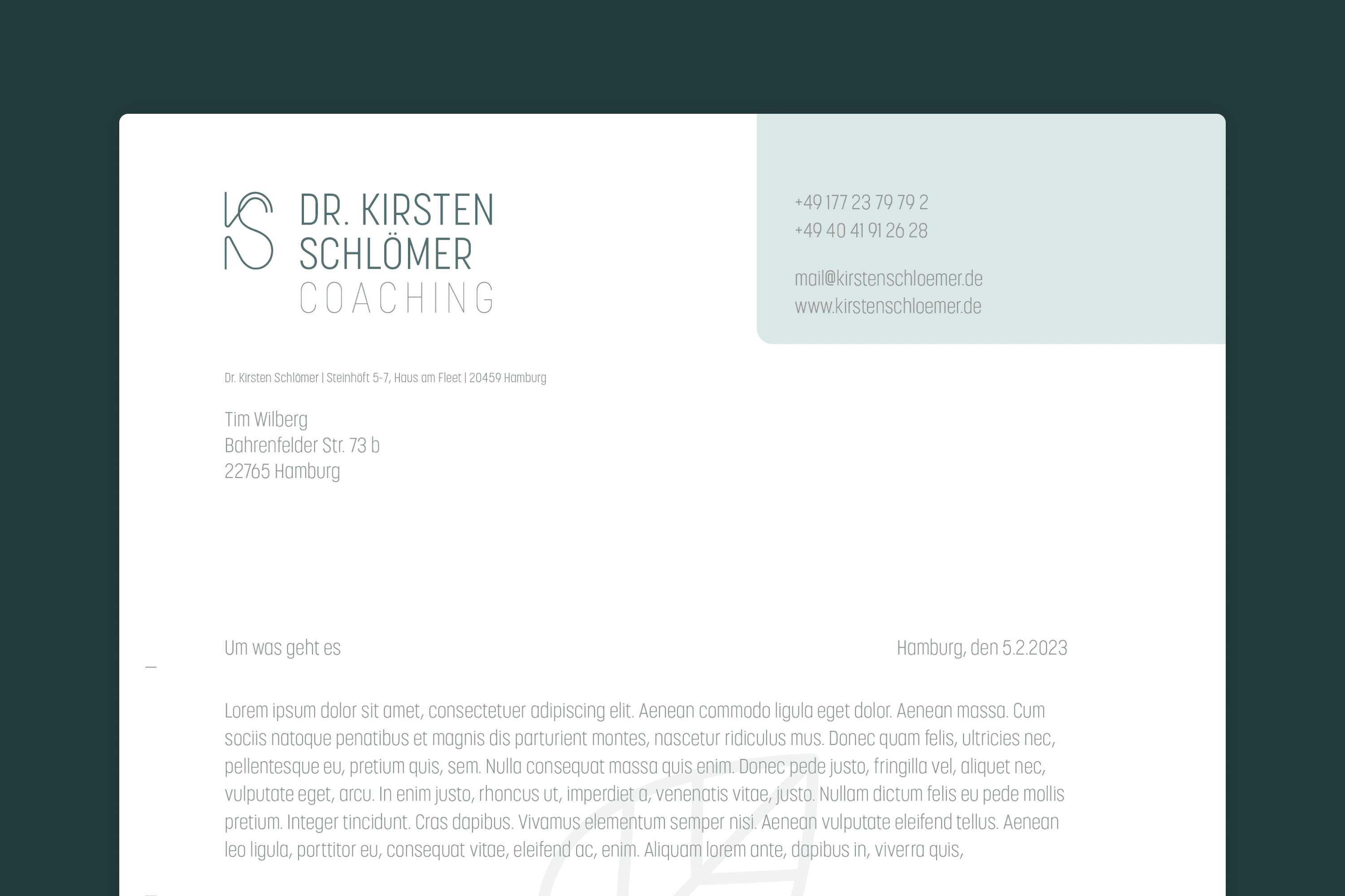Letterhead for Dr. Kirsten Schlömer Coaching