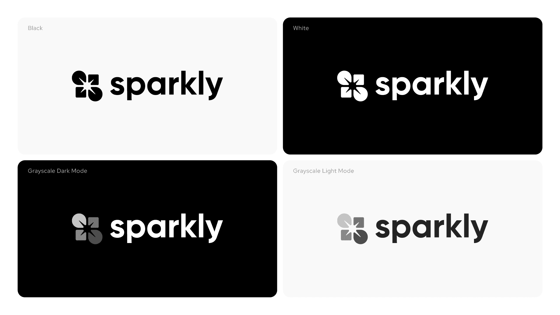 Sparkly logo in black, white, and grayscale versions for light and dark mode