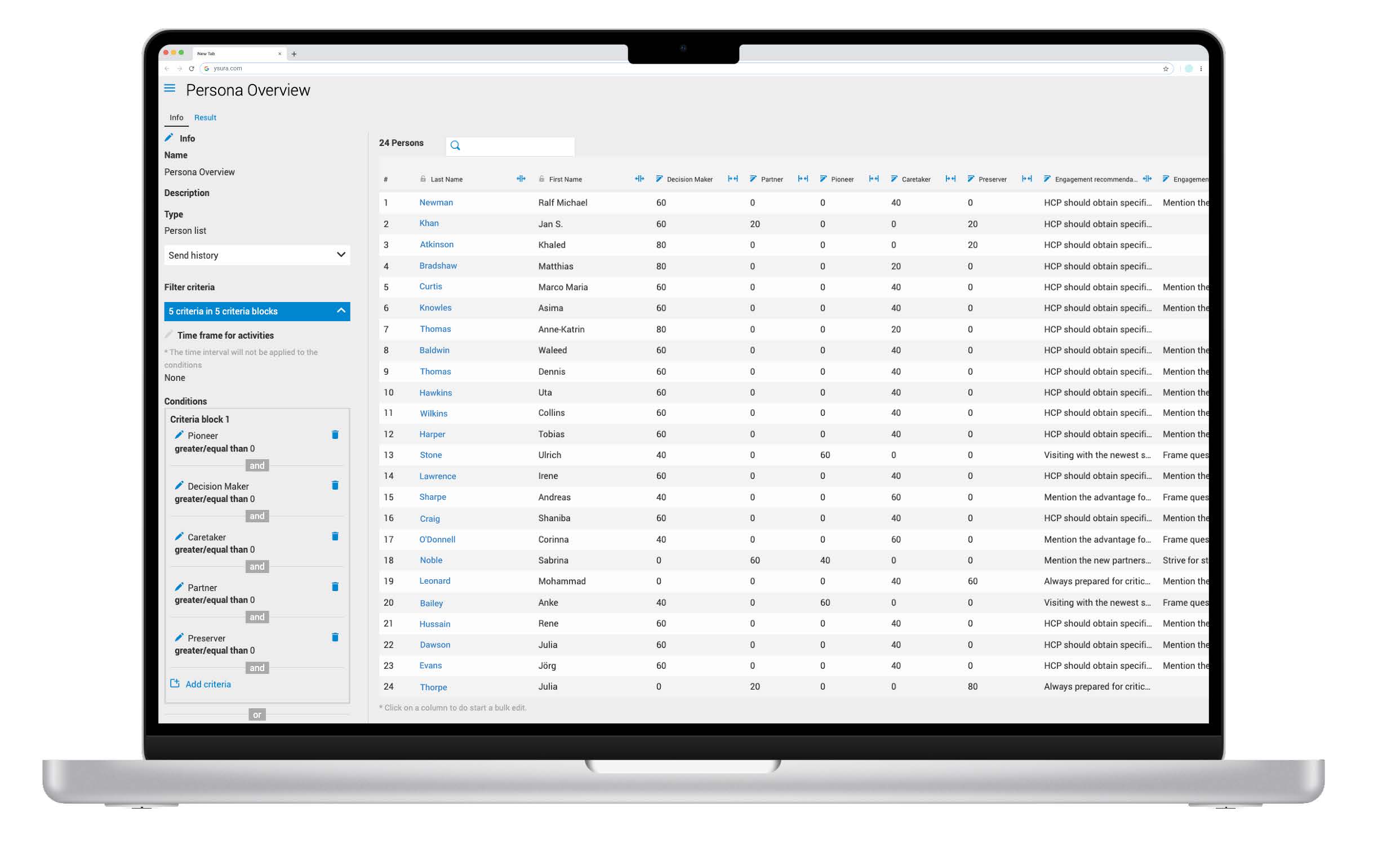 An image of the ysura CRM UI for list management