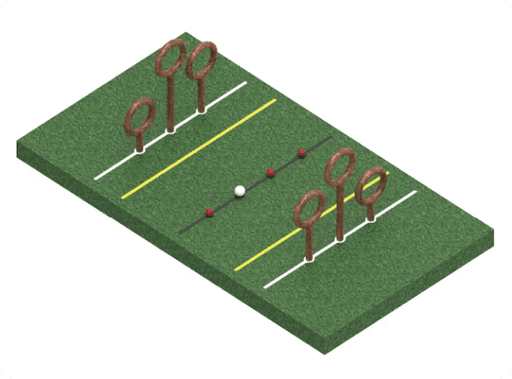 Graphic of field setup; each side has three rings and two “keeper zones”