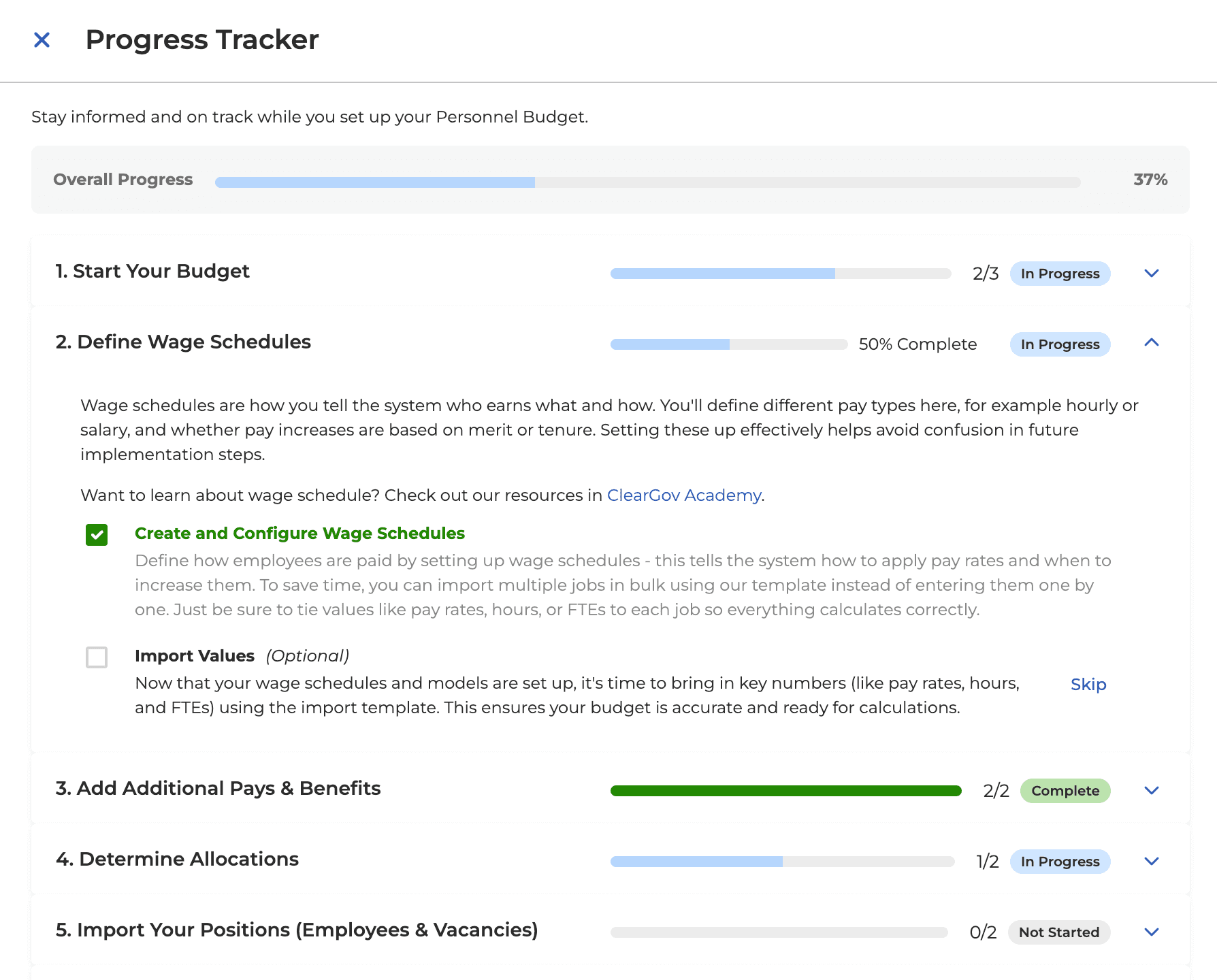 Screenshot of ClearGov Personnel Budgeting Progress Tracker 