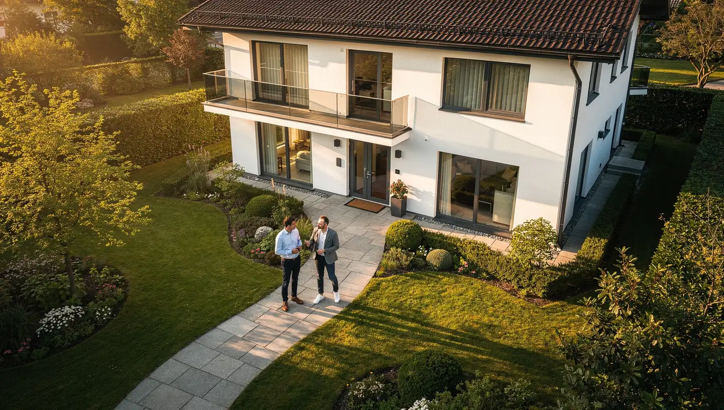 Coordinateur TOR Rénovation consultation propriétaire devant villa Suisse romande