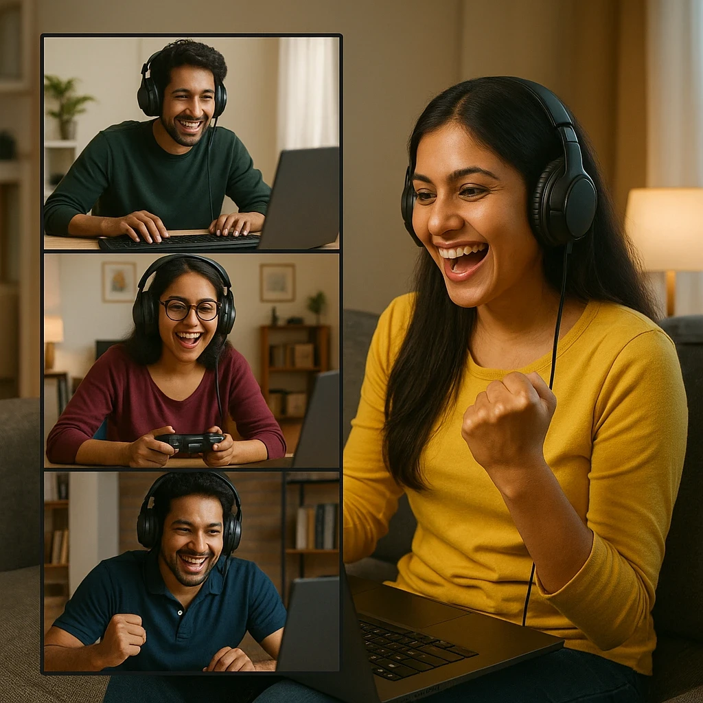 Indian teammates playing online escape games at the HiddenHour portal