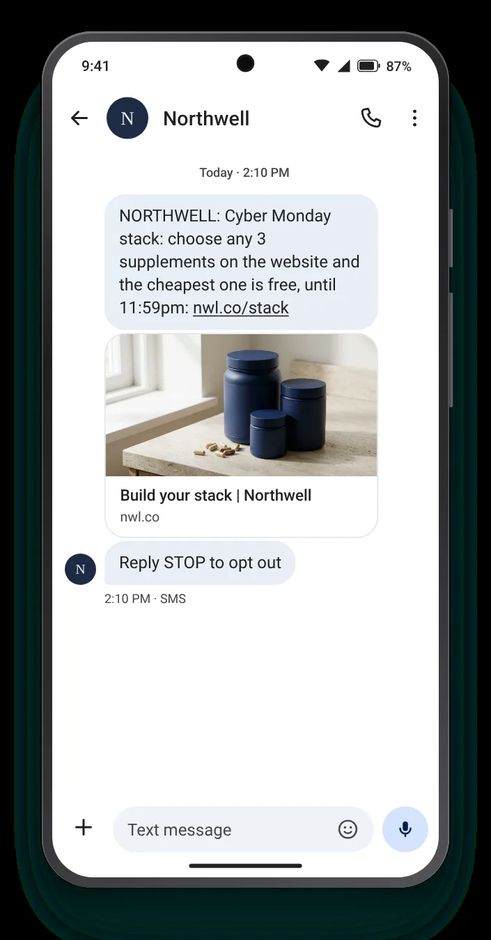 Pick three, the cheapest is free Cyber Monday text on an Android phone