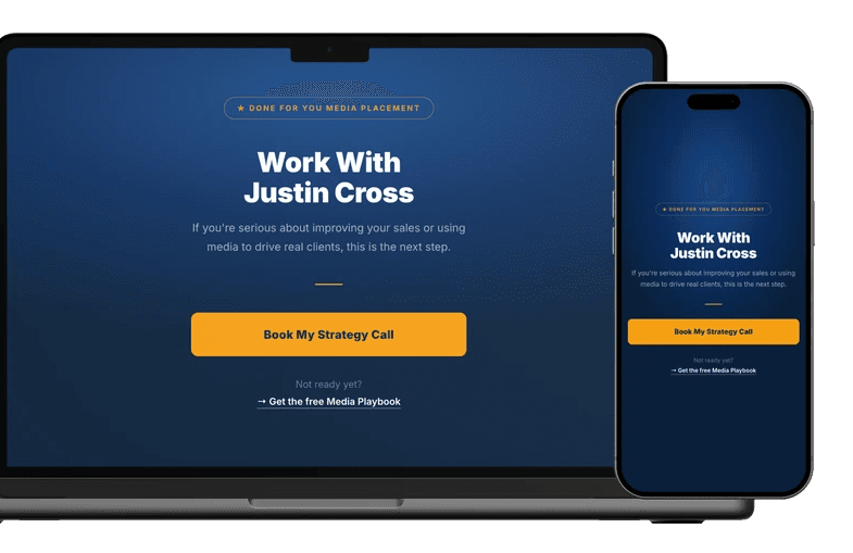 Justin Cross Media mockups of the site on mobile and desktop