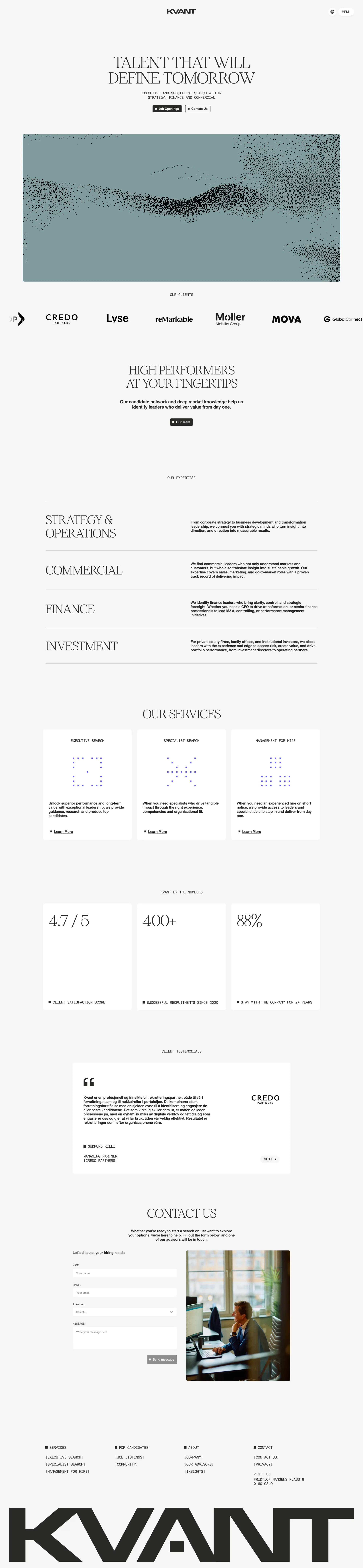 Kvant landing page screenshot showcasing HR design