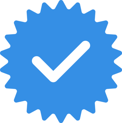 Blue checkmark icon, symbolizing verification or authenticity, against a transparent background.