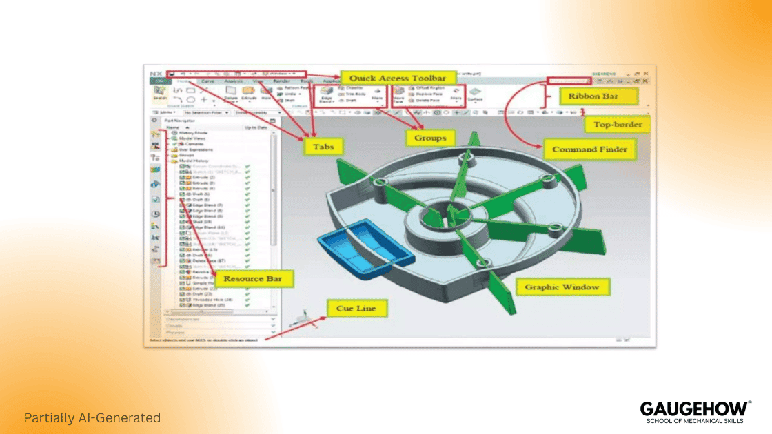 Siemens NX ribbon command finder interface