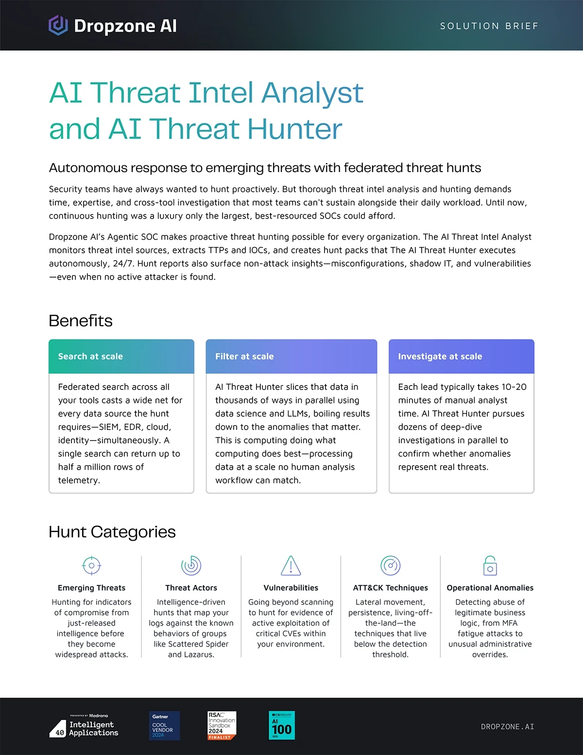 Dropzone AI Threat Intel Analyst and AI Threat Hunter solution brief