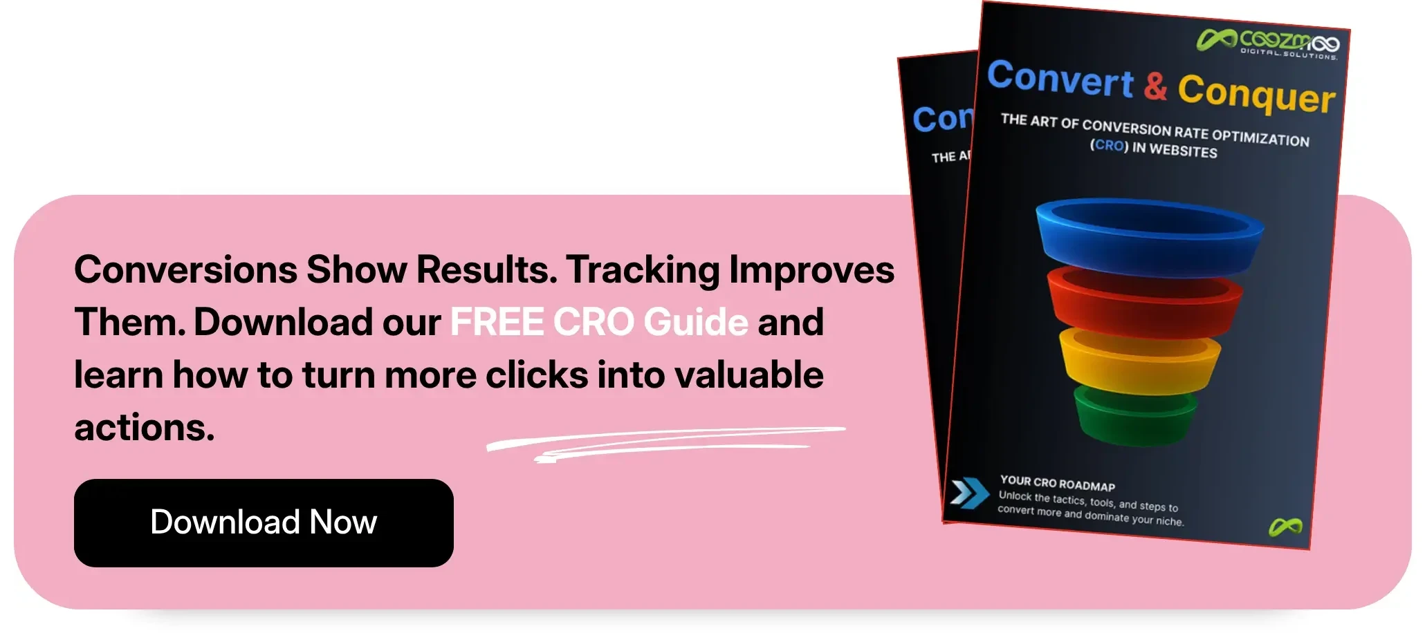 A call-to-action to Coozmoo's free CRO Guide ebook