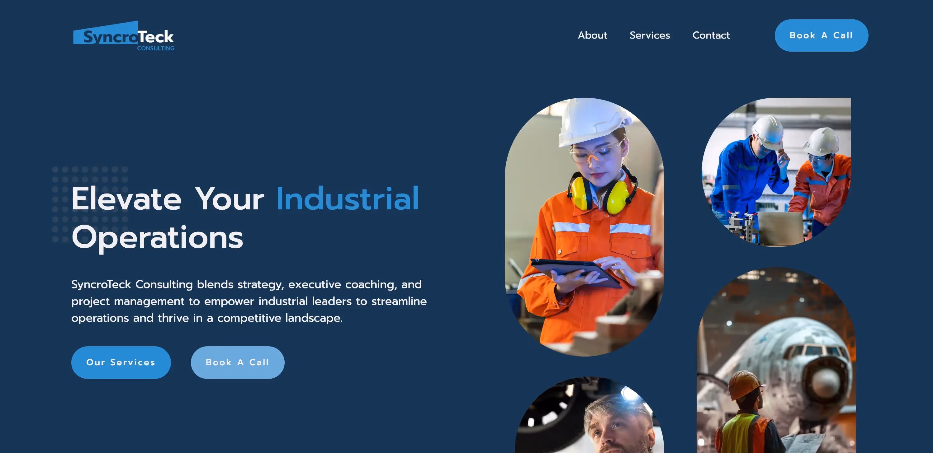 SyncroTeck website section highlighting elevate industrial operations from the completed creative project