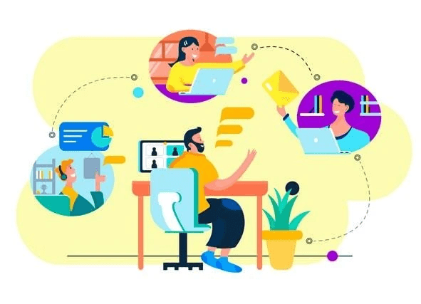 A futuristic workspace representing remote work practices.