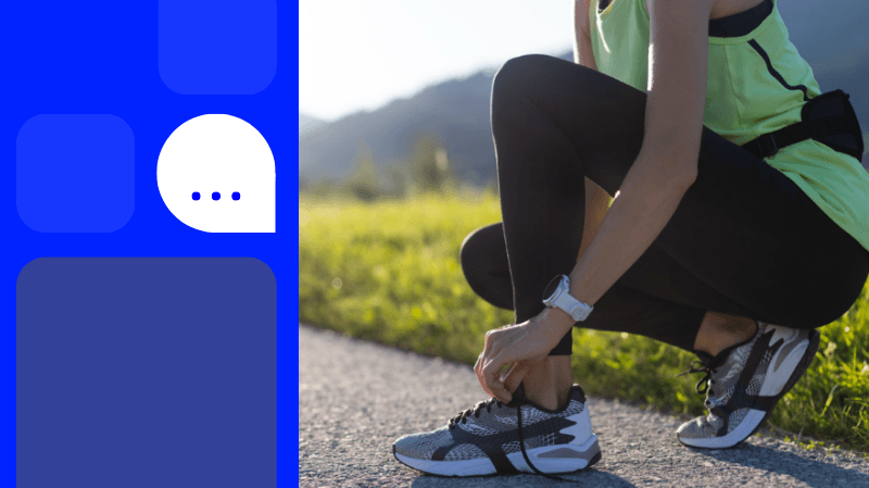 A promotional image displays a runner tying their shoelaces