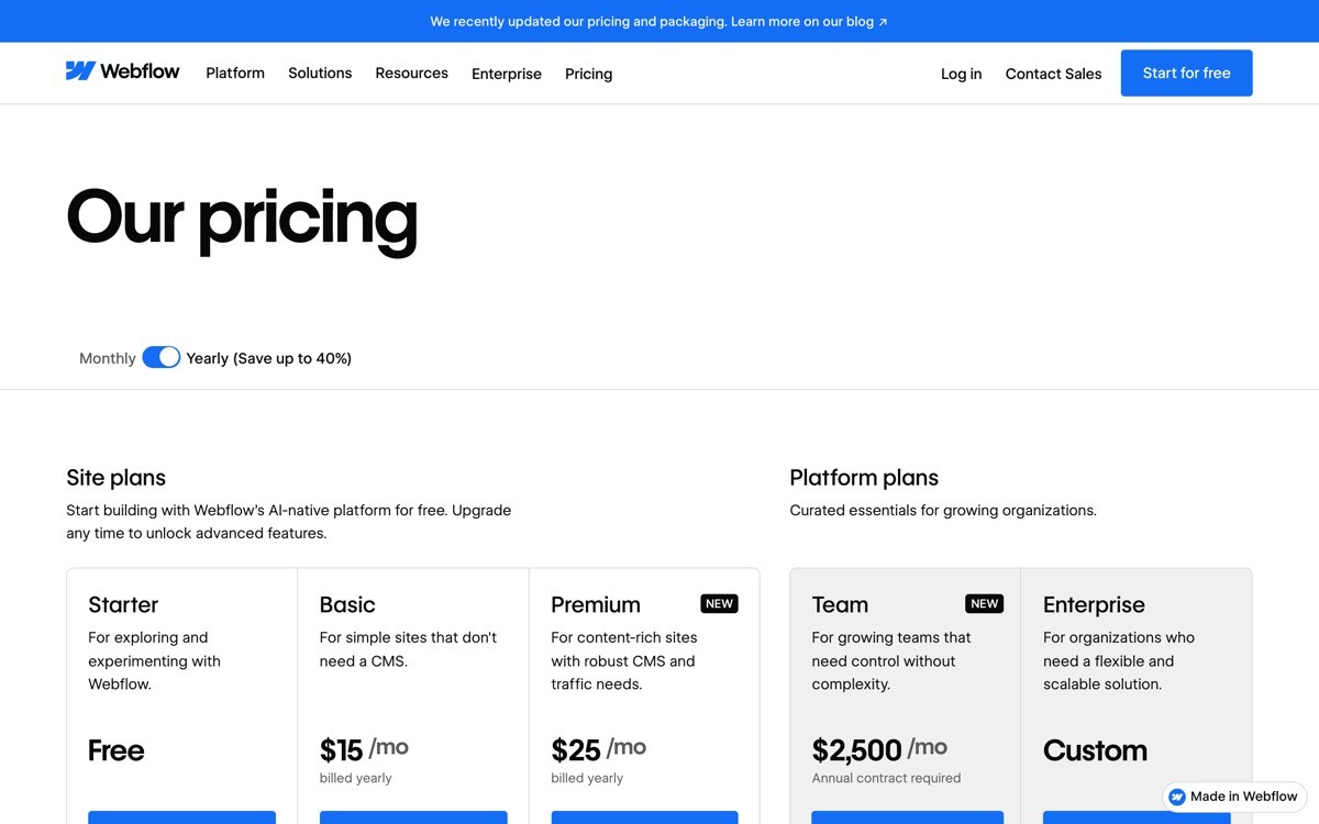 Best SaaS Pricing Page Examples with Webflow