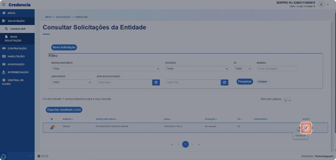 Captura de tela de referência do Credencia para Passo 3 — Abrir a edição da solicitação. Contexto: 33 — Editar Solicitação.