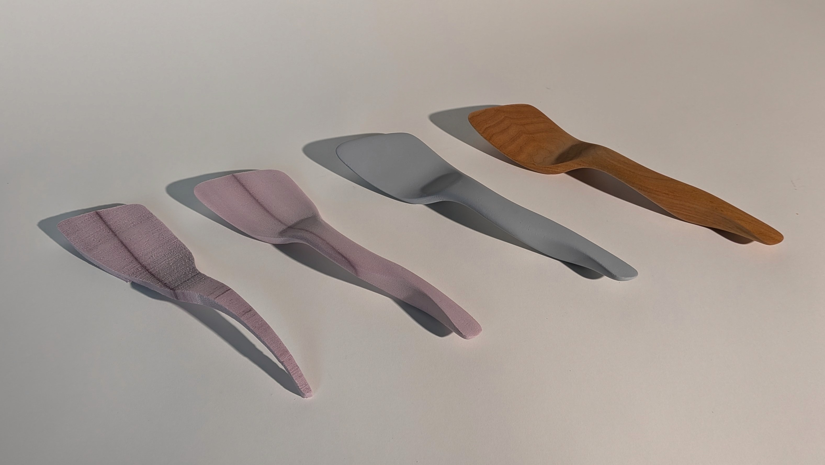 The overall form of the spatula was developed mainly through a combination of orthographic sketches, but small changes still occured to surface qualities and dimension through varied foam models.