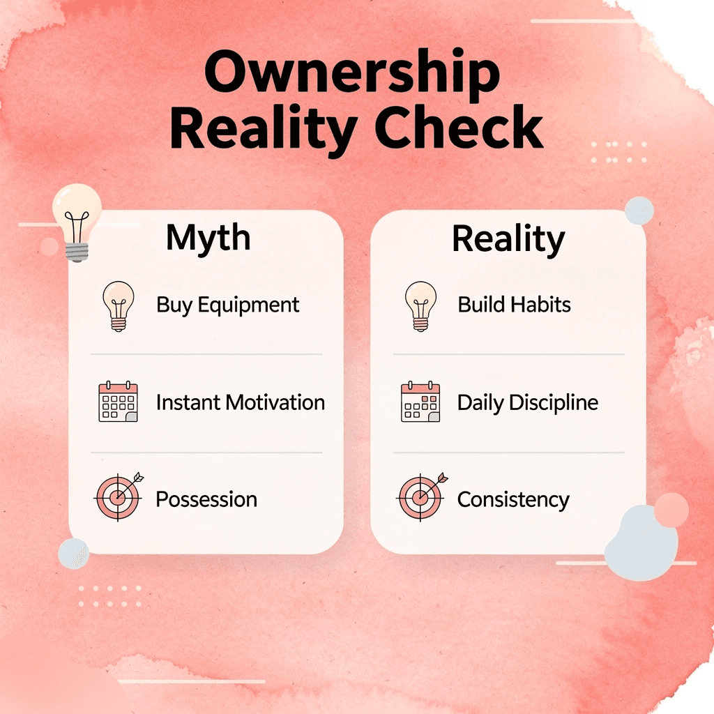 Comparison chart showing fitness equipment ownership myths versus reality