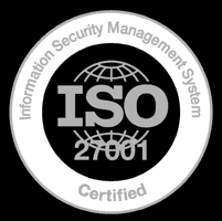 ISO 27001 certification badge showcasing compliance with data protection standards.