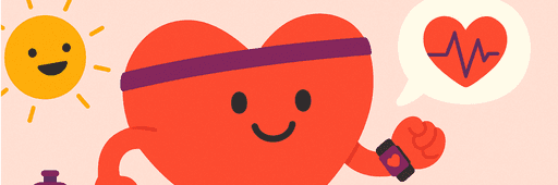 Smiling heart cartoon promoting heart-health challenge