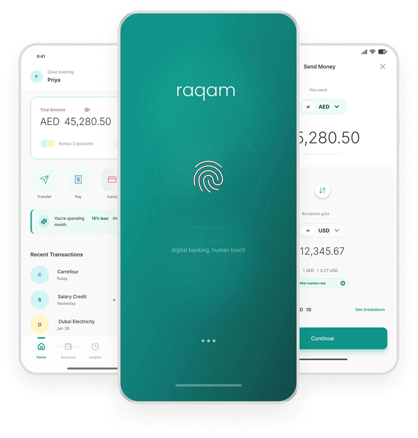 Raqam Bank app screens