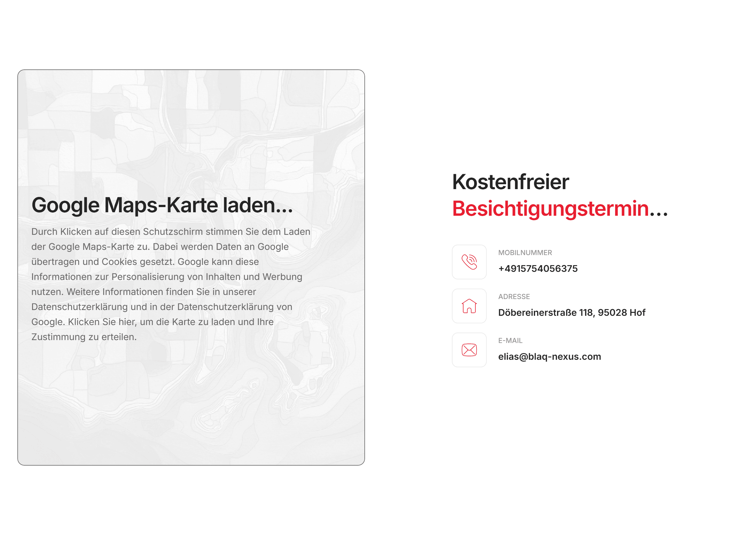 die sektion für die Kontaktaufnahme mit einem elektroinstallationsunternehmen