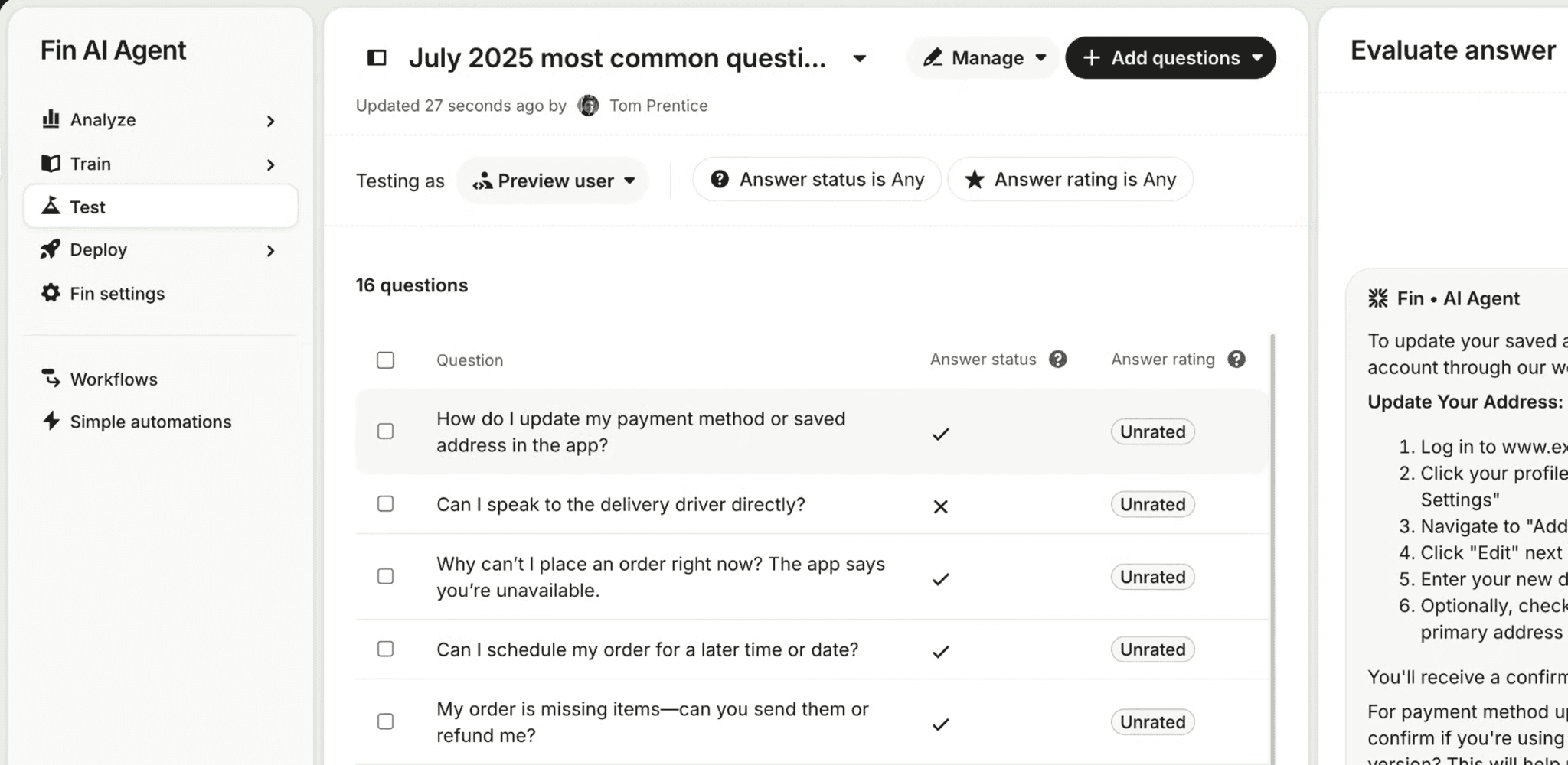 Intercom AI help desk