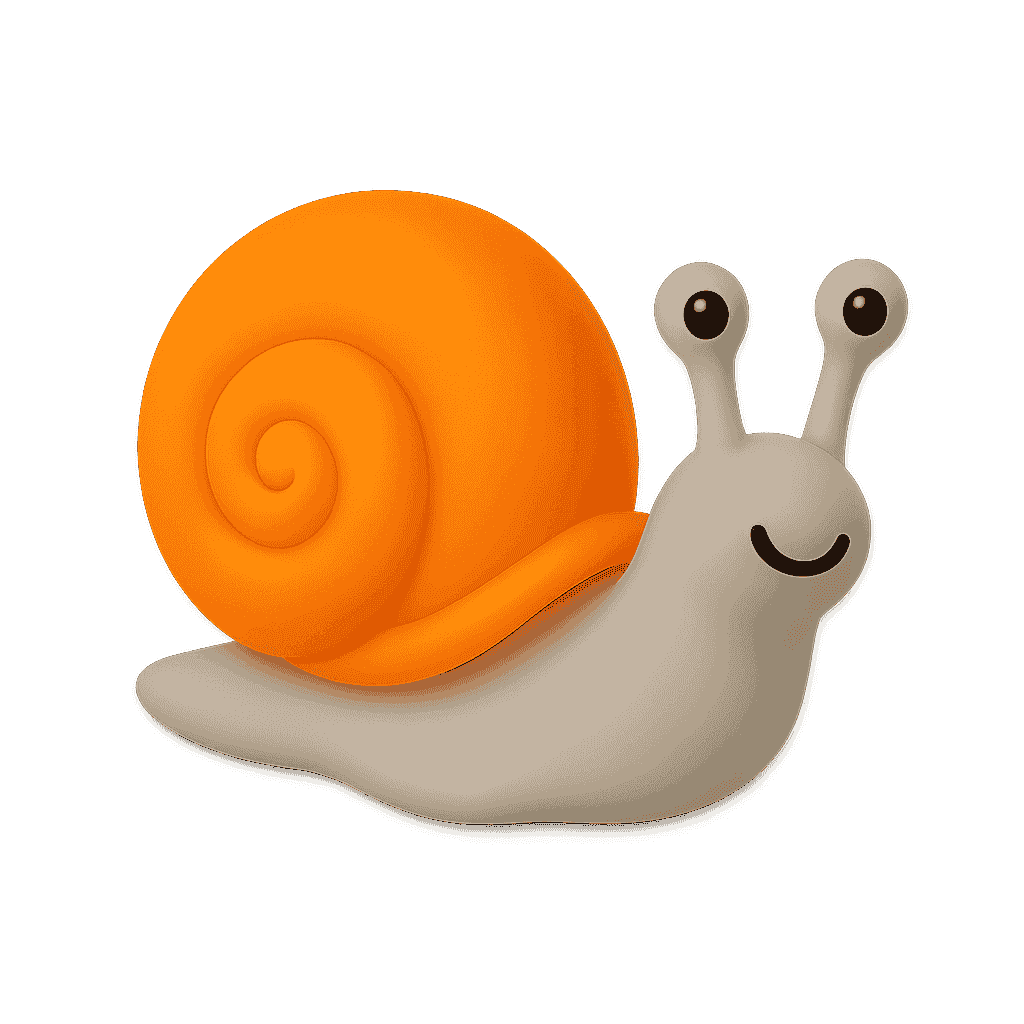 Cute 3D orange snail mascot with smiling face