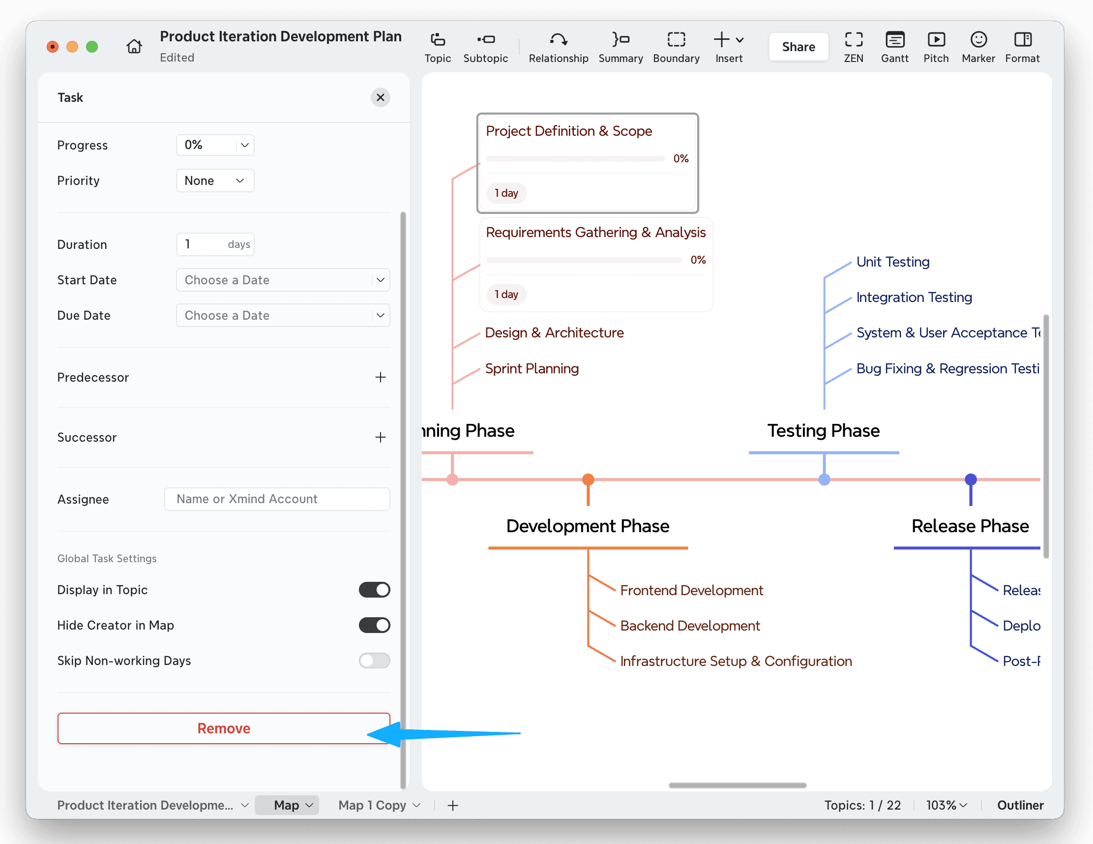 Task management interface with timelines and assignments