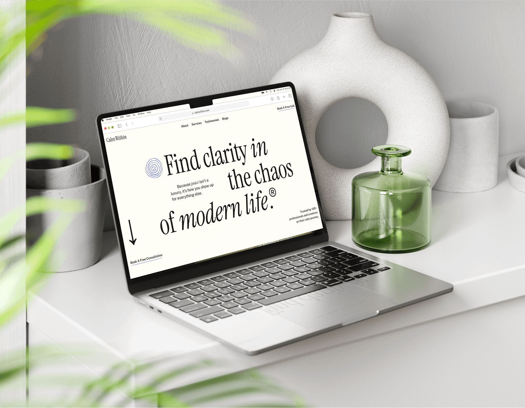 Laptop showing calm within concept project landing page
