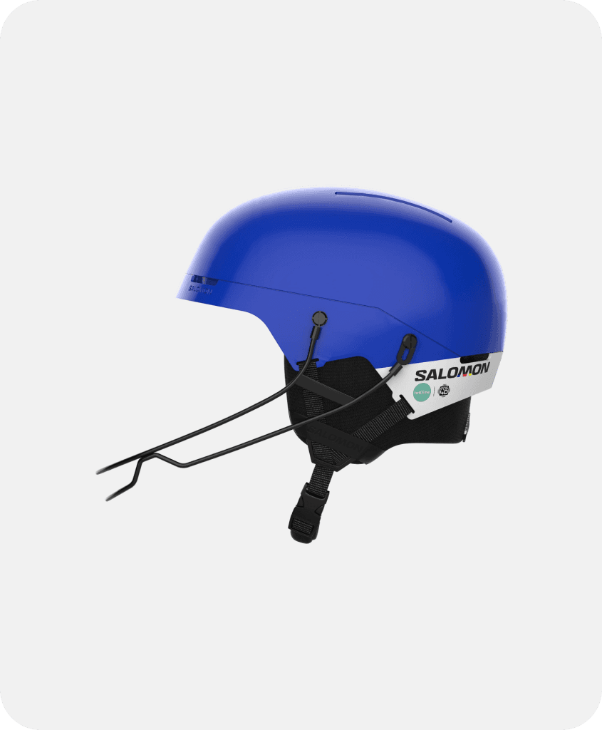 Side-view of the Salomon S/Race SL helmet, that shows the logo for the integrated safety technology by Twiceme.