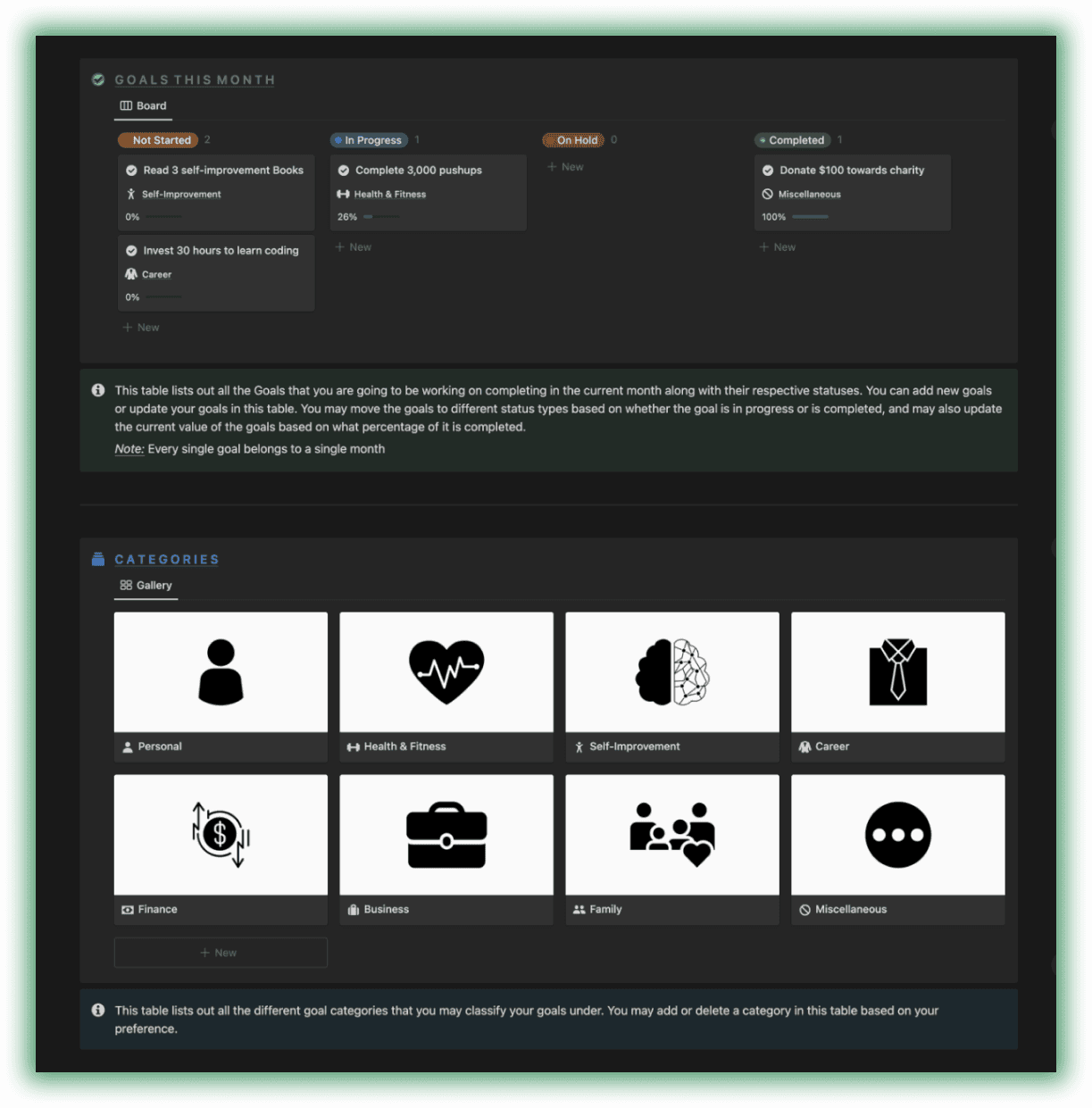 Track Monthly Goals using Notion