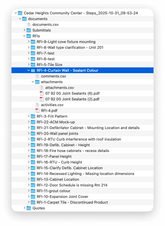 Pie charts from Part3's construction analytics software showing issued changes by consultant and reason