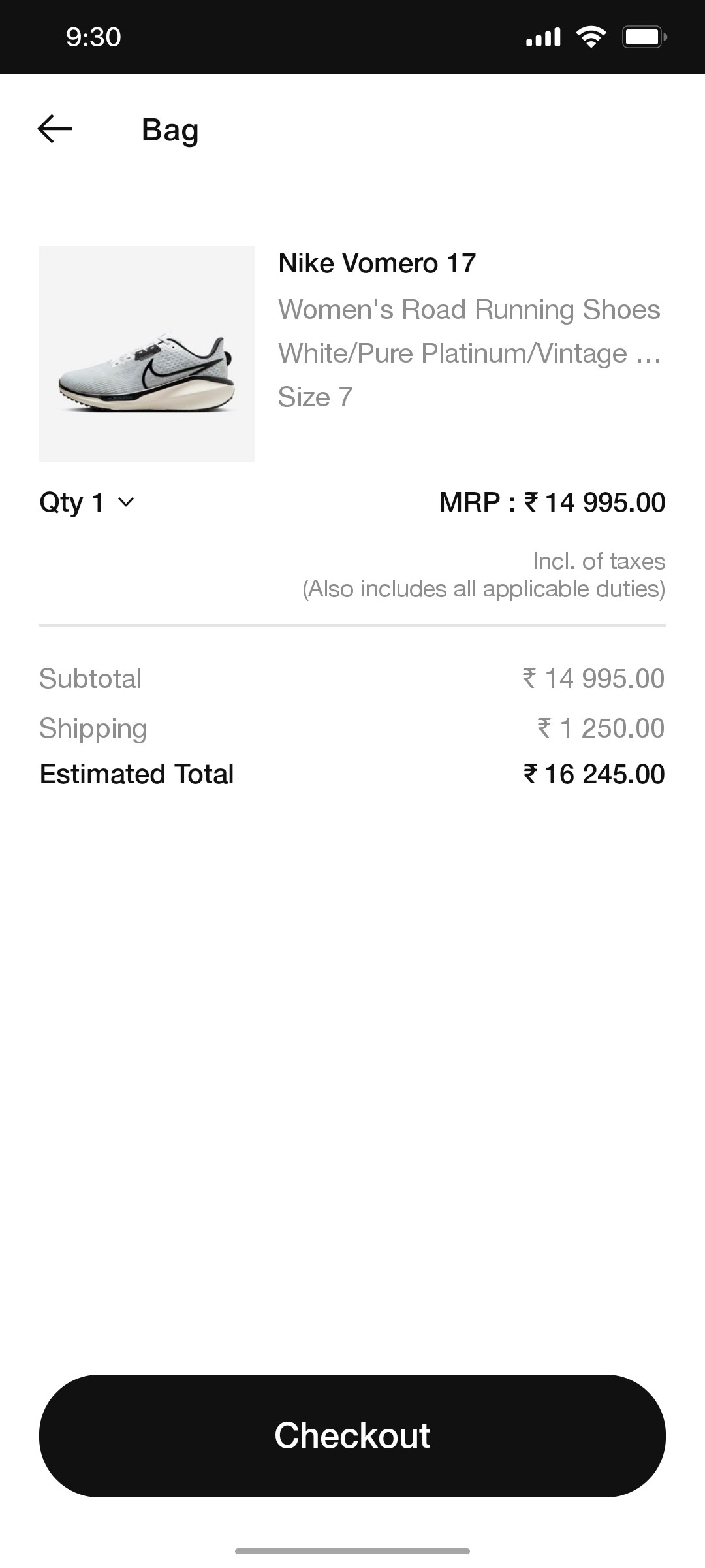 Nike App Checkout Screen