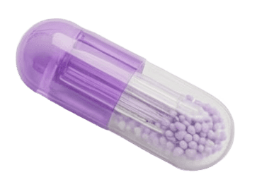 Translucent capsule containing micro-scale bioactive particles, representing encapsulation and targeted delivery technology