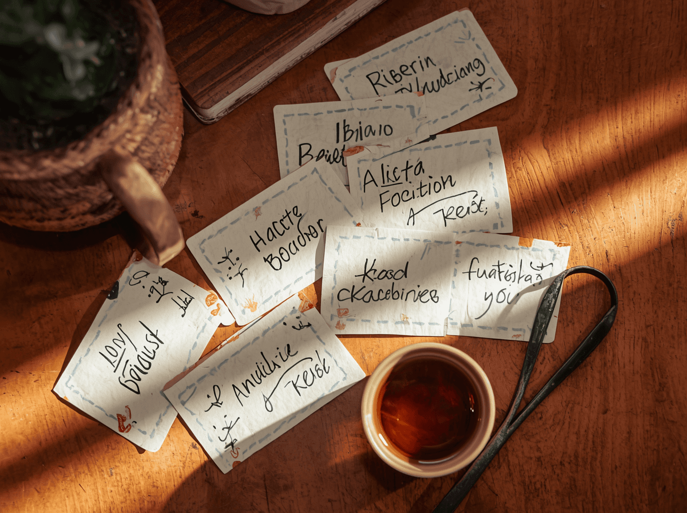 A group of people wearing aprons gather around a wooden table, shaping and scoring round loaves of bread dough covered with flour, with bowls and a sunlit window in the background.