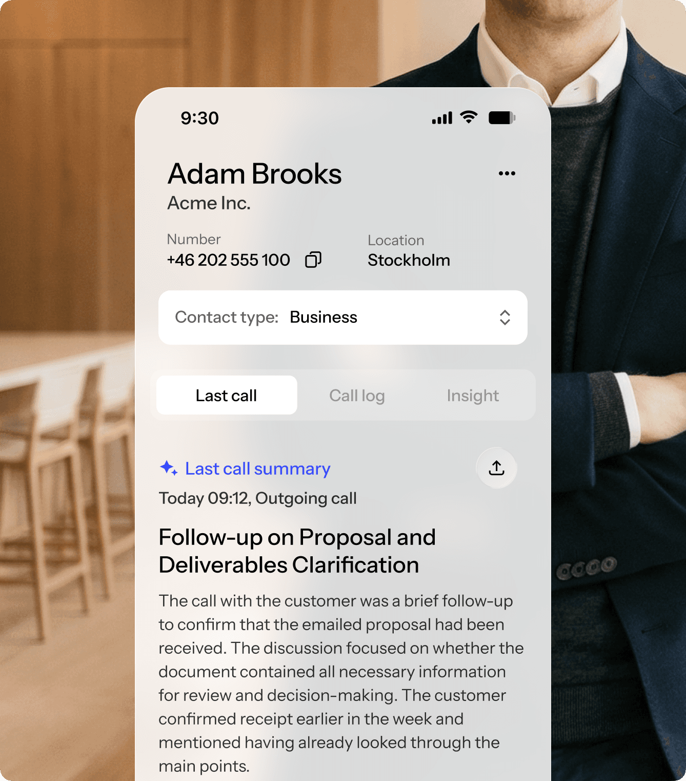 Get instant AI summaries of every call in the app
