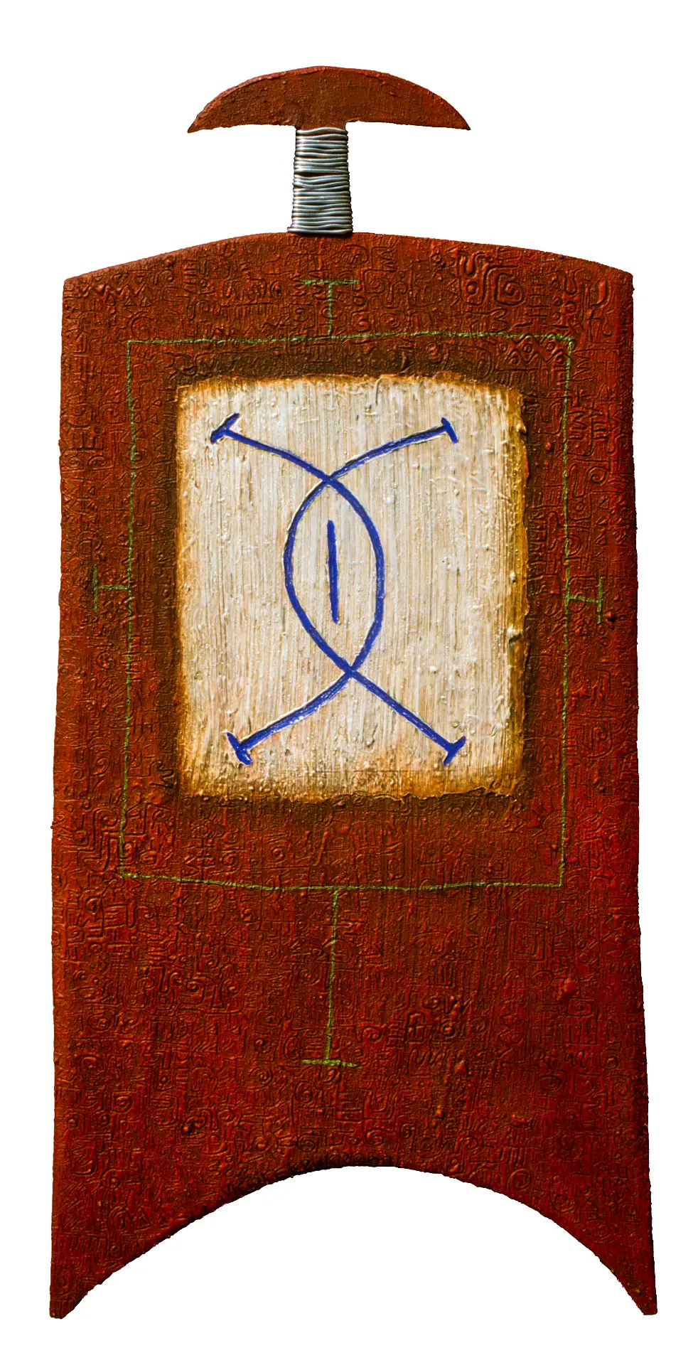 Man, His Wife and Son at the Mirror (2000). Acrylic, aluminum wire on wood. 48 in. × 22 in. In collection of Newark museum