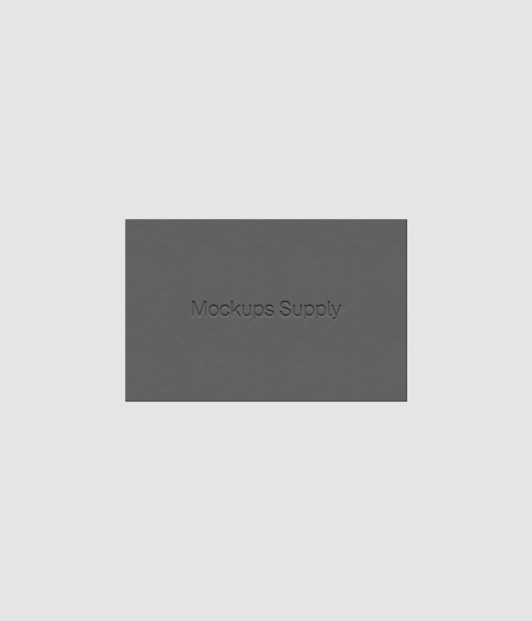 European business card mockup PSD landscape with debossed logo effect, gray card on white background, clean modern stationery mockup for brand identity