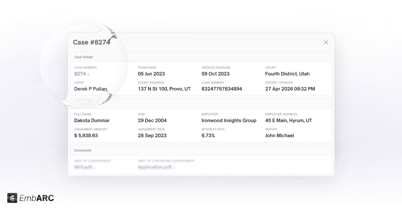 LendAPI Platform Update - EmbARC - Judicial Link - State of Utah Courts E-filing - Legal Case Details